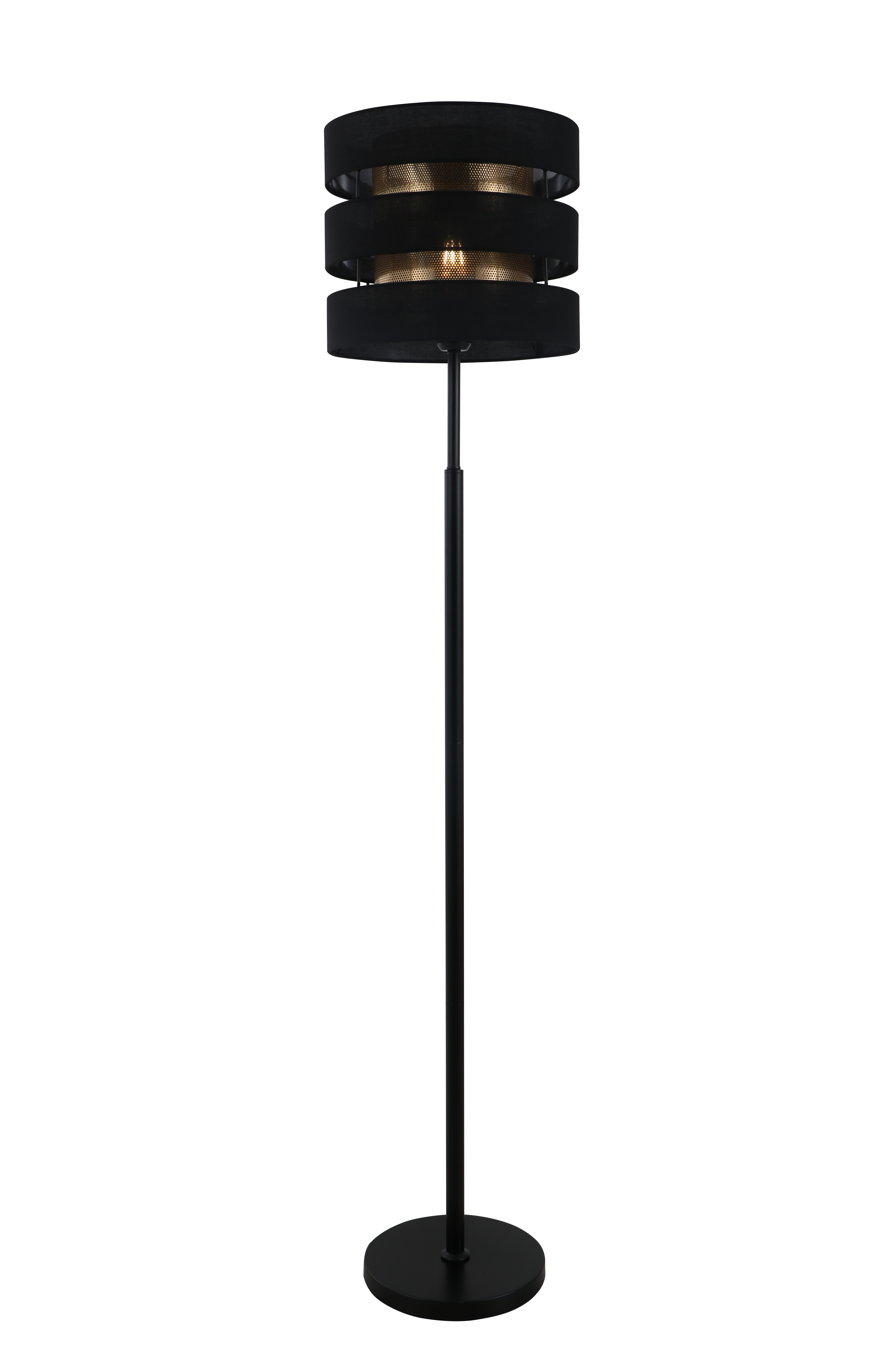 Hvordan påvirker det geometriske layout af dobbelt skygge sort gulvlampe lysfordeling og rumlig æstetik?