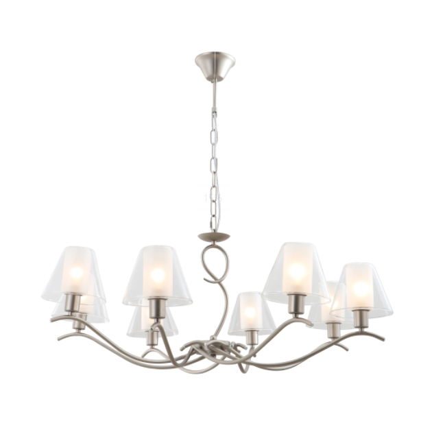 8-lys dobbelt glas lysekrone med satin nikkel finish
