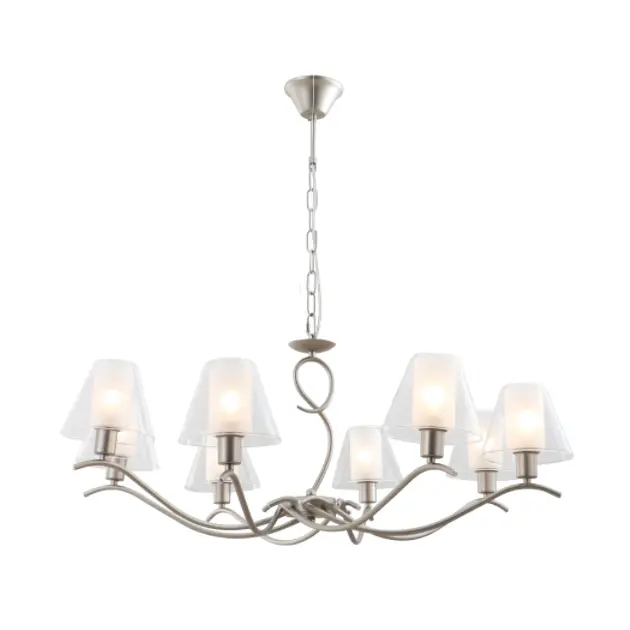 8-lys dobbelt glas lysekrone med satin nikkel finish
