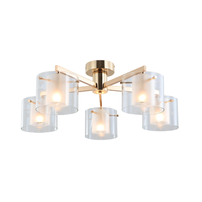 Guld dobbeltbriller 5-lys flush Mount loftlampe