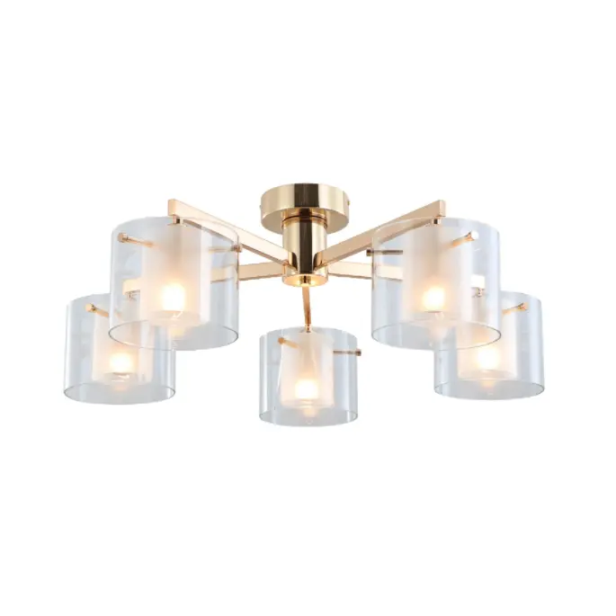 Guld dobbeltbriller 5-lys flush Mount loftlampe