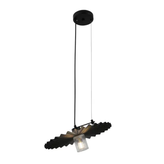 Minimalistisk sort pendellampe med plisseret skygge