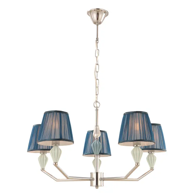 Navy Blue 5-Light Drum Chandelier med keramisk accent
