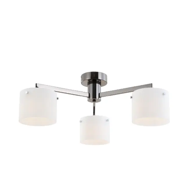 Tre lys sort krom hvidt glas loftslampe